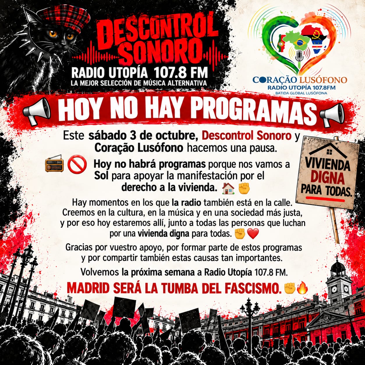 Hoy Descontrol Sonoro y Coraçao Lusófono no estarán en antena.