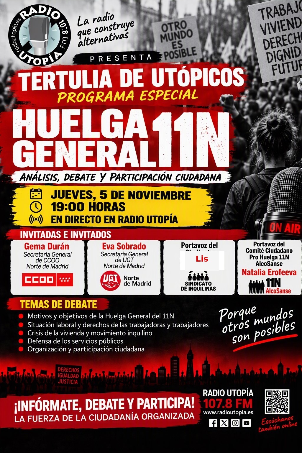 Programa Especial de Tertulia de Utópicos «Huelga General 11 N».